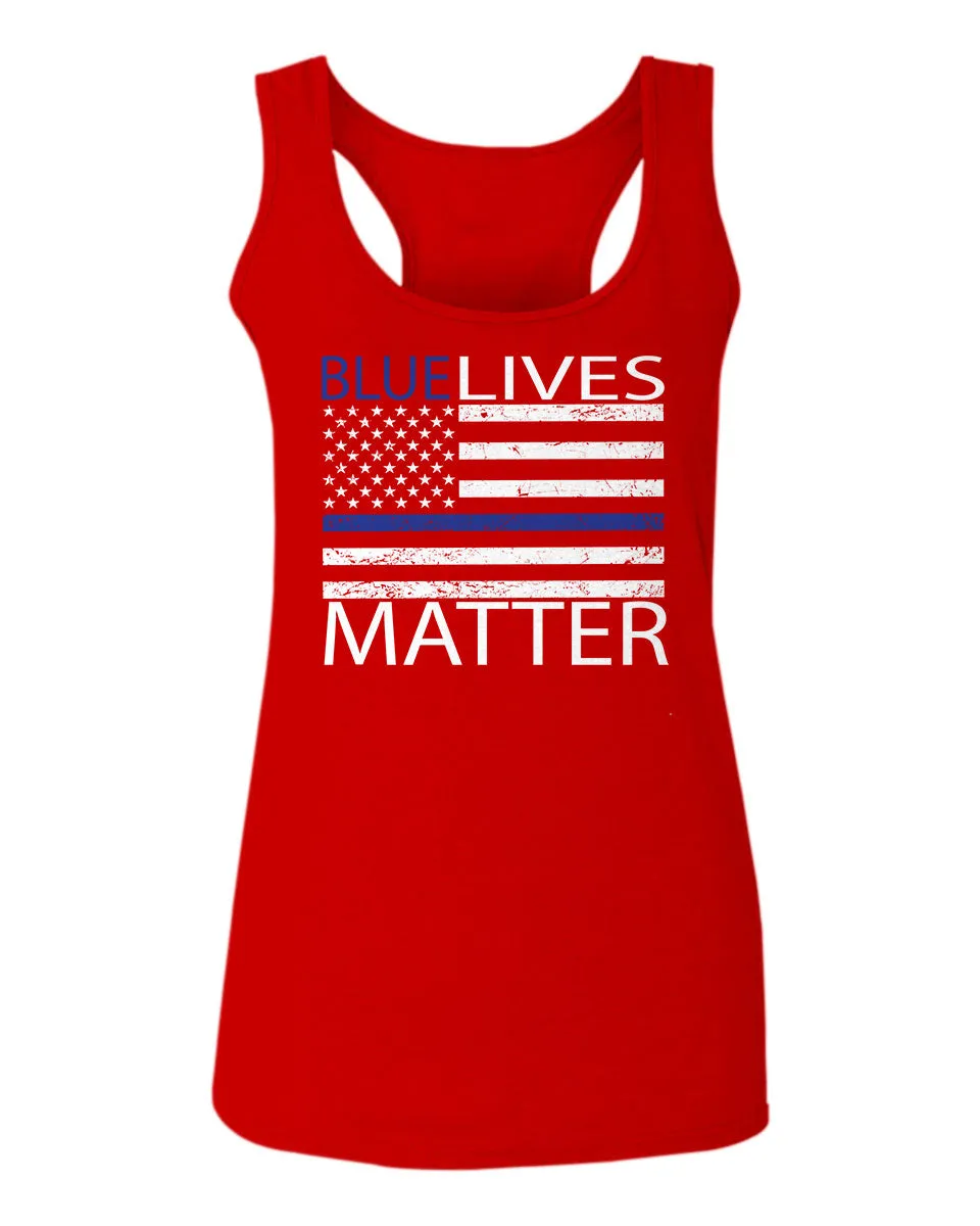 Blue Lives Matter American Flag Thin Blue Line USA Police Support  women's Tank Top sleeveless Racerback