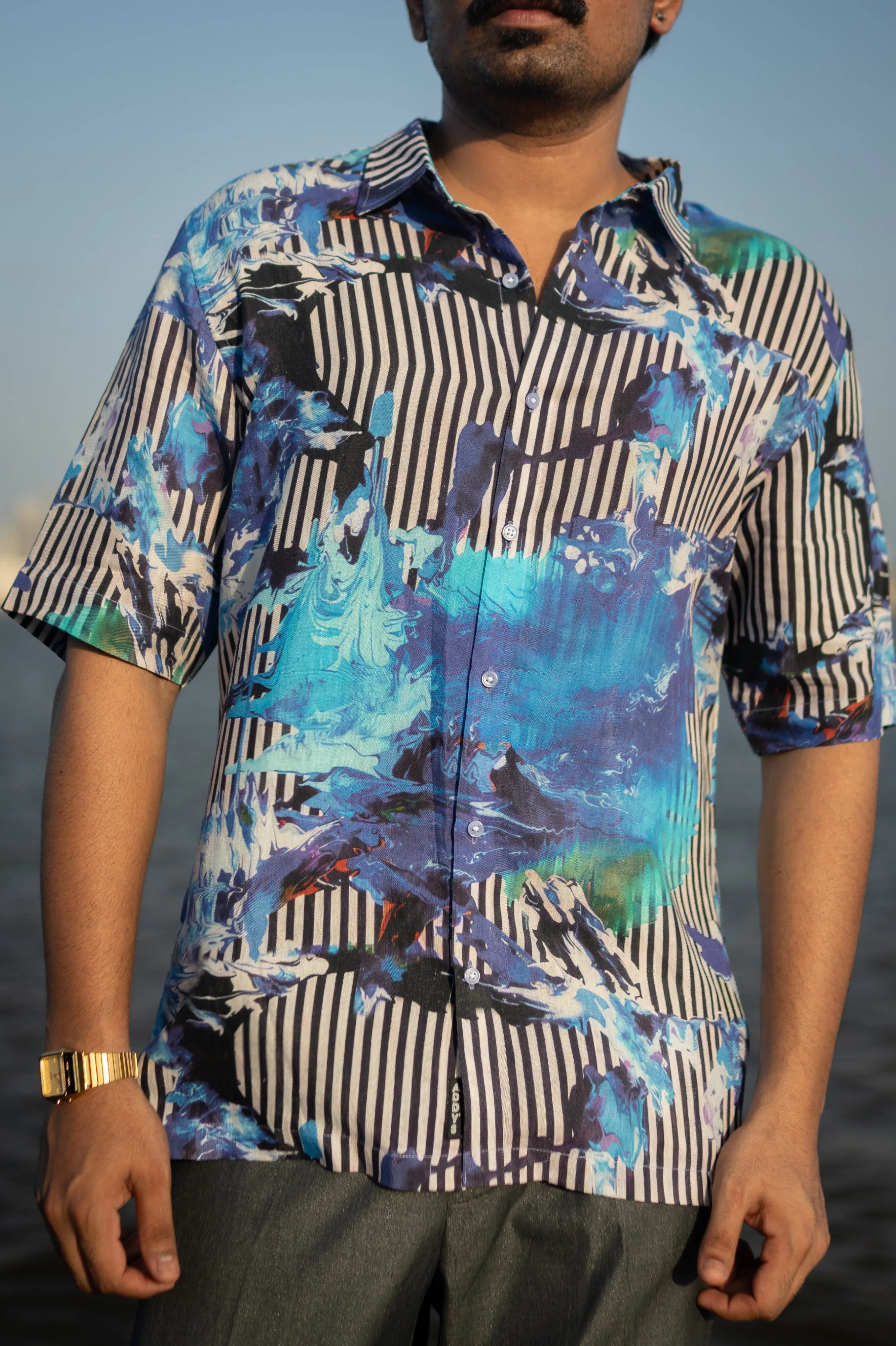 Electric Tide Pure Satin Linen Short Sleeve Shirt