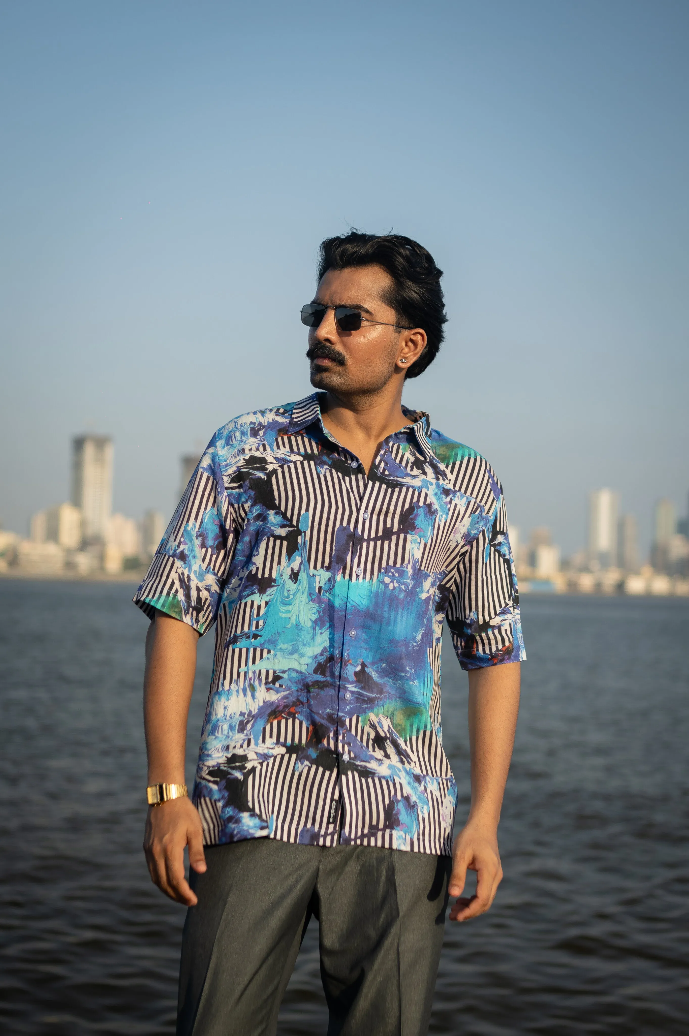 Electric Tide Pure Satin Linen Short Sleeve Shirt