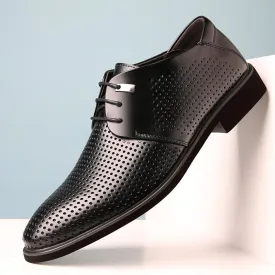 Hnzxzm Men Formal Shoes Summer Breathable Fashoin Men's Leather Dress Shoes Office Business Shoes for Men Father Flats