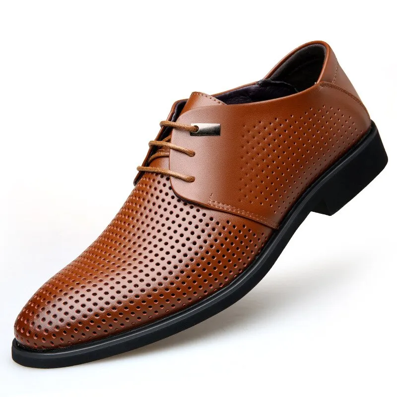 Hnzxzm Men Formal Shoes Summer Breathable Fashoin Men's Leather Dress Shoes Office Business Shoes for Men Father Flats