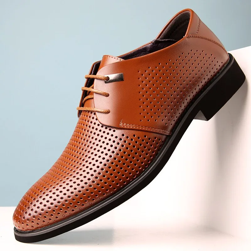 Hnzxzm Men Formal Shoes Summer Breathable Fashoin Men's Leather Dress Shoes Office Business Shoes for Men Father Flats