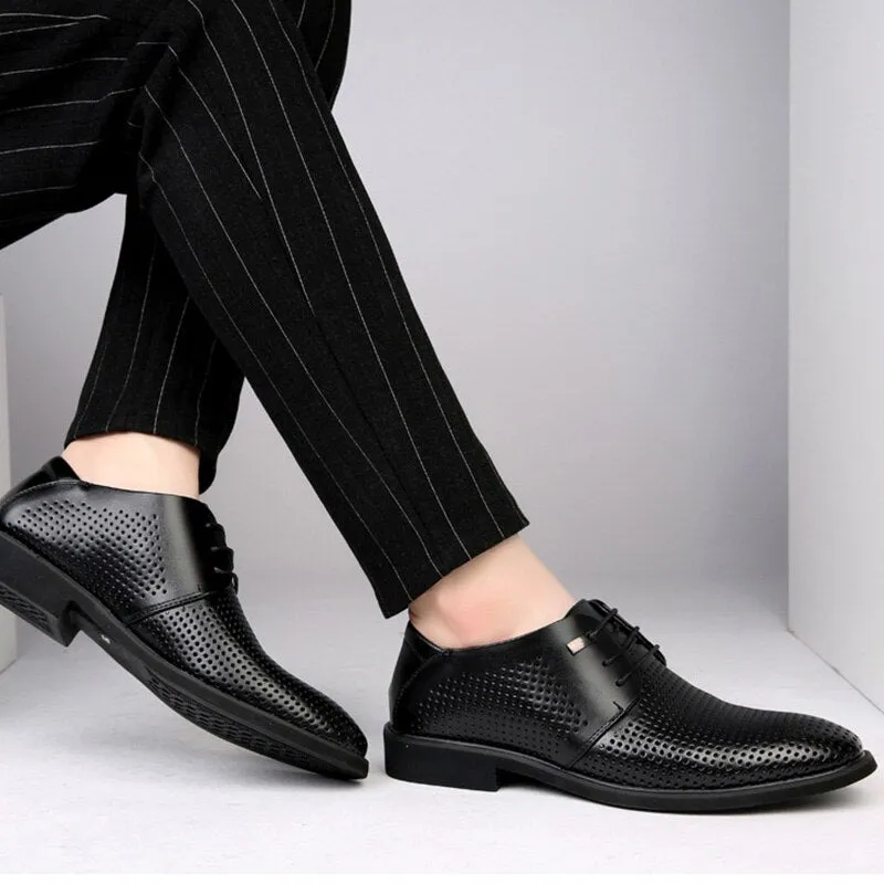 Hnzxzm Men Formal Shoes Summer Breathable Fashoin Men's Leather Dress Shoes Office Business Shoes for Men Father Flats