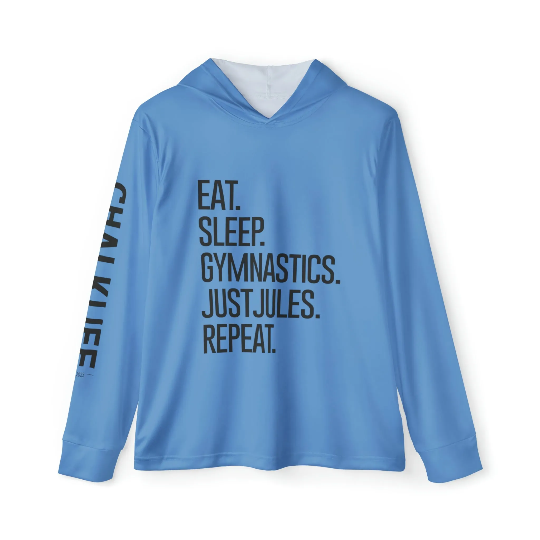 JUSTJULES - Eat. Sleep. Gymnastics. JustJules. Repeat. Performance Hoodie - Blue