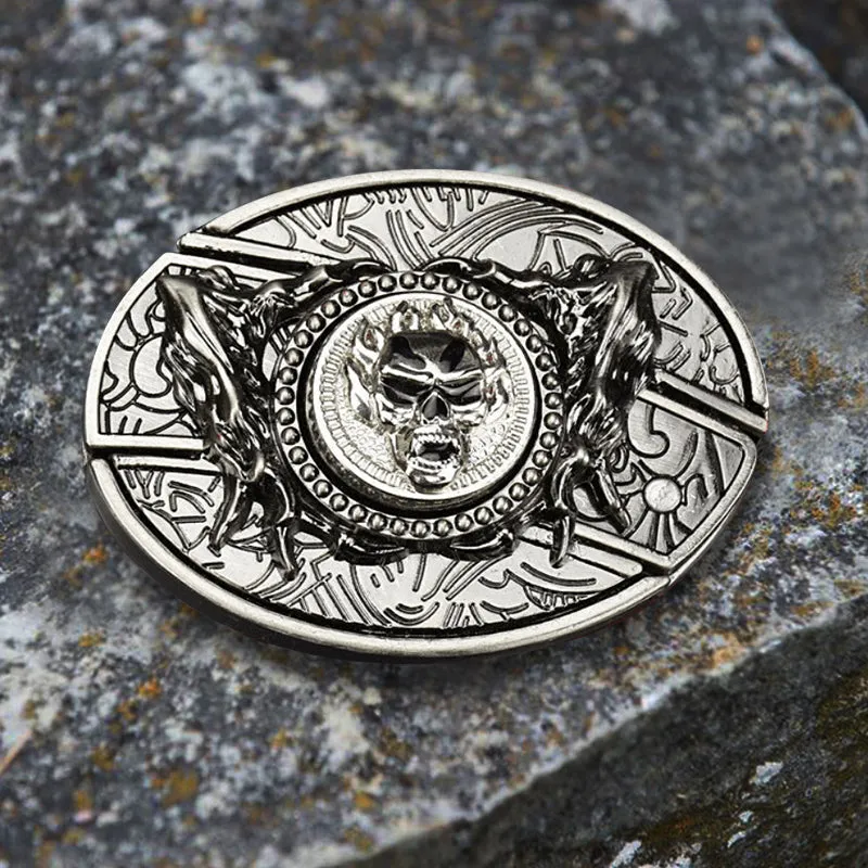 Men's DIY Rotating Skull Hidden Folding Knife Leather Belt