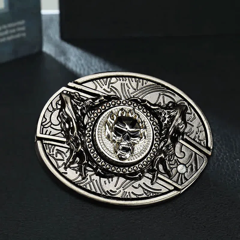 Men's DIY Rotating Skull Hidden Folding Knife Leather Belt