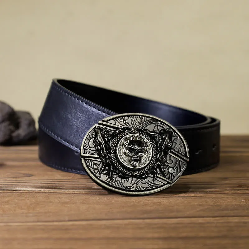 Men's DIY Rotating Skull Hidden Folding Knife Leather Belt