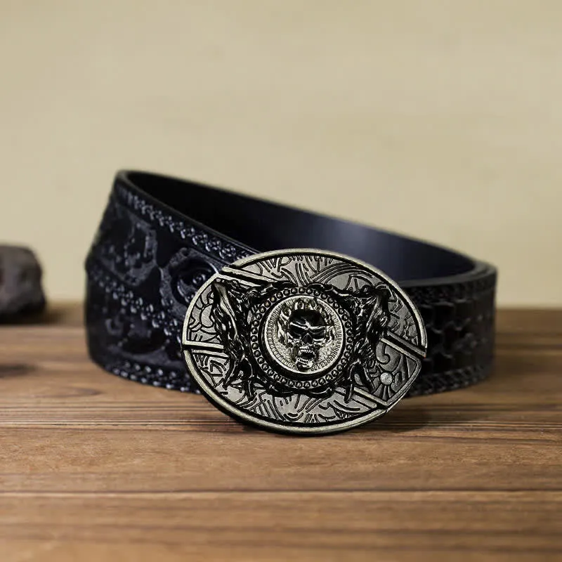 Men's DIY Rotating Skull Hidden Folding Knife Leather Belt
