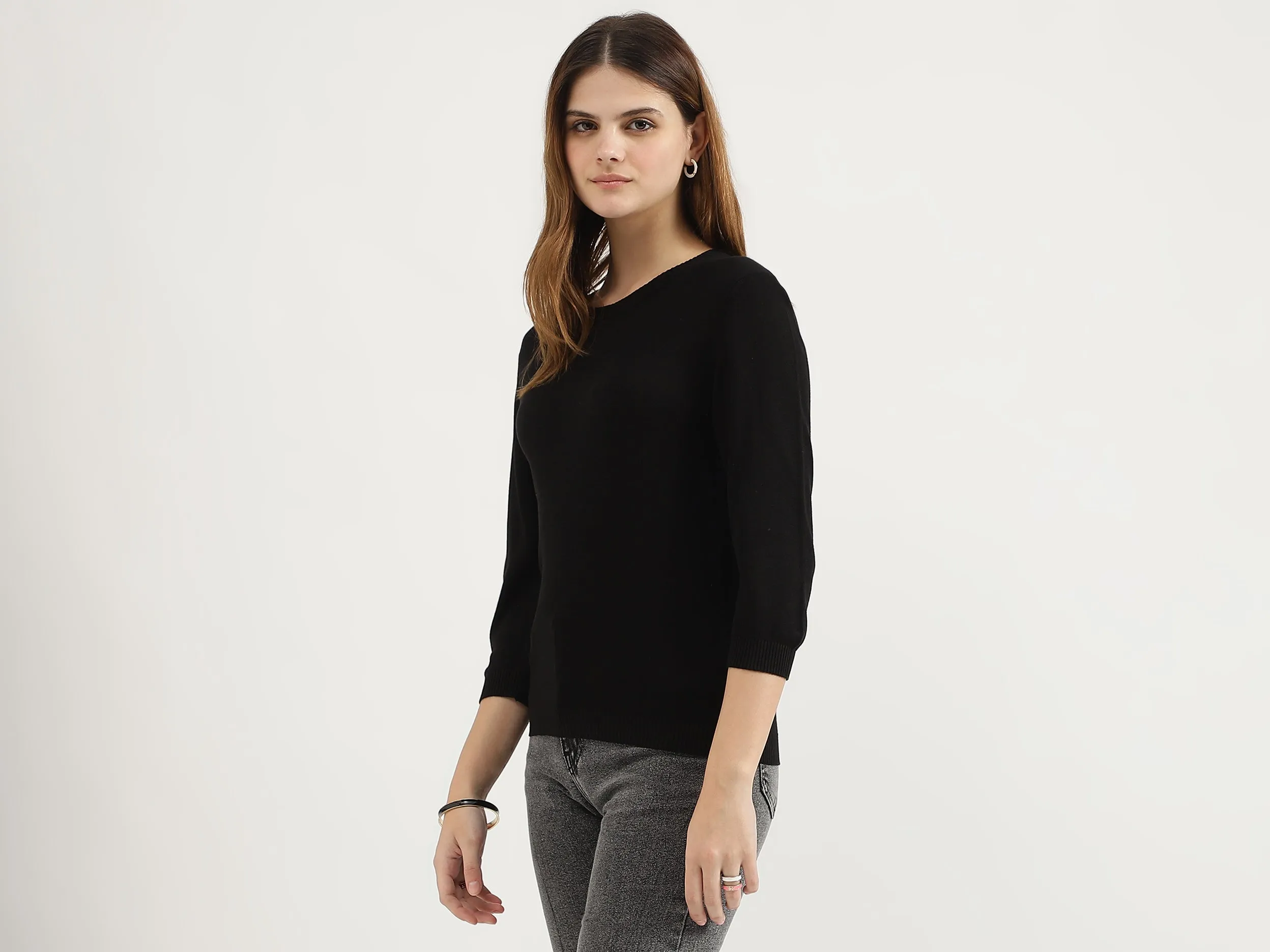 Regular Fit Round Neck Solid Tops
