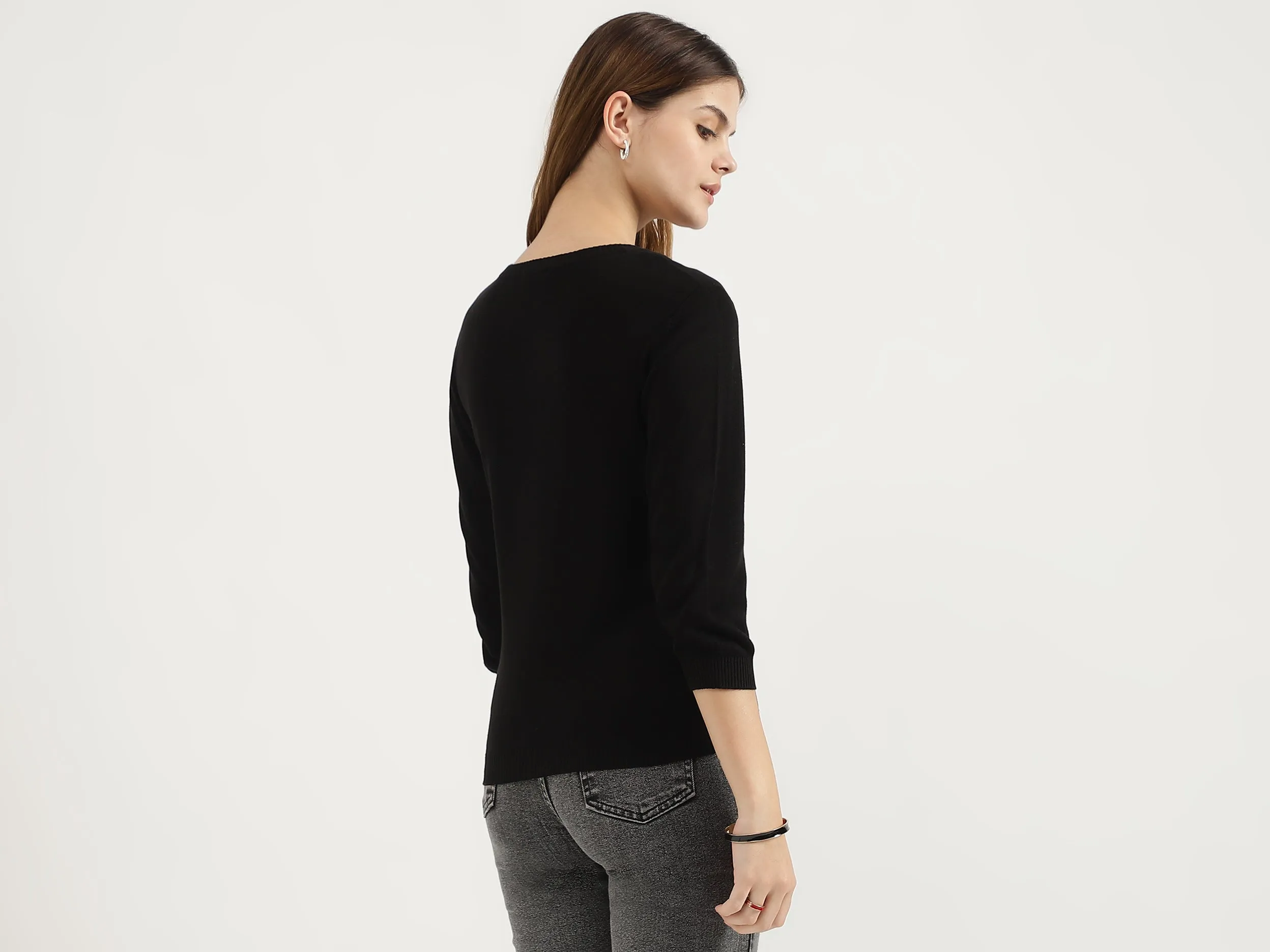 Regular Fit Round Neck Solid Tops