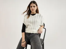 Regular Fit Round Neck Woven Design Tops