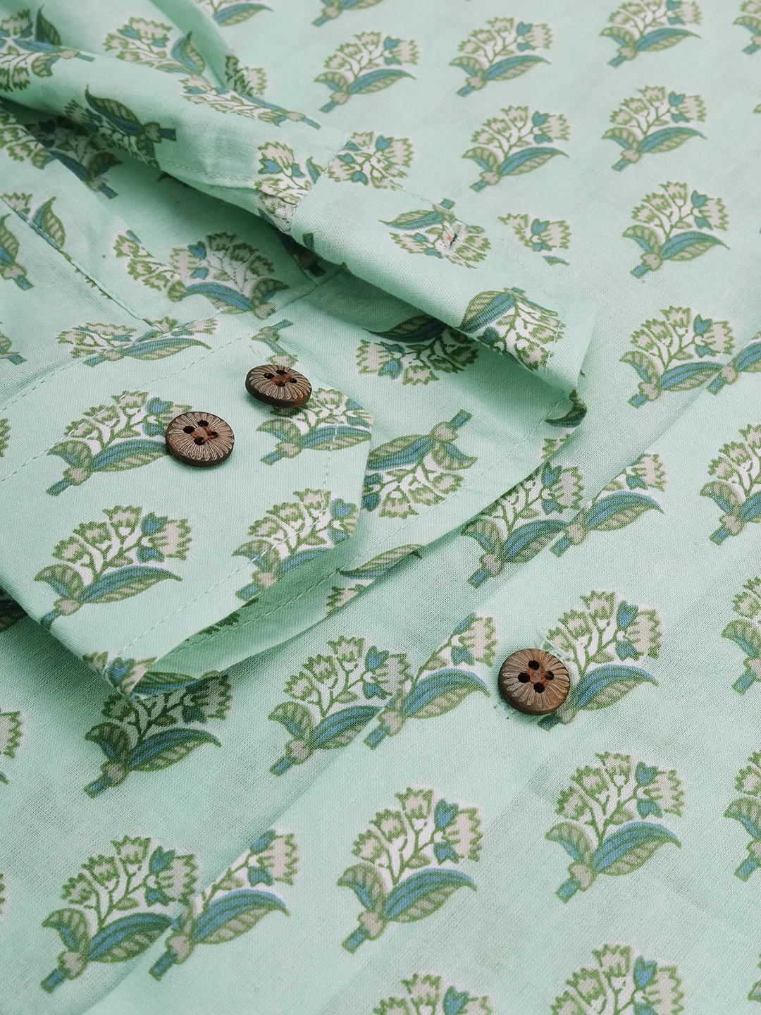 Sea Green Cotton Full Sleeves Shirts For Men-Mmf0247