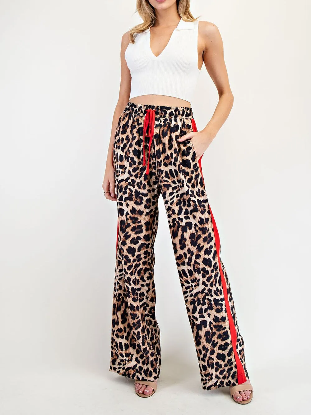 Women's Leopard printed stripe pants