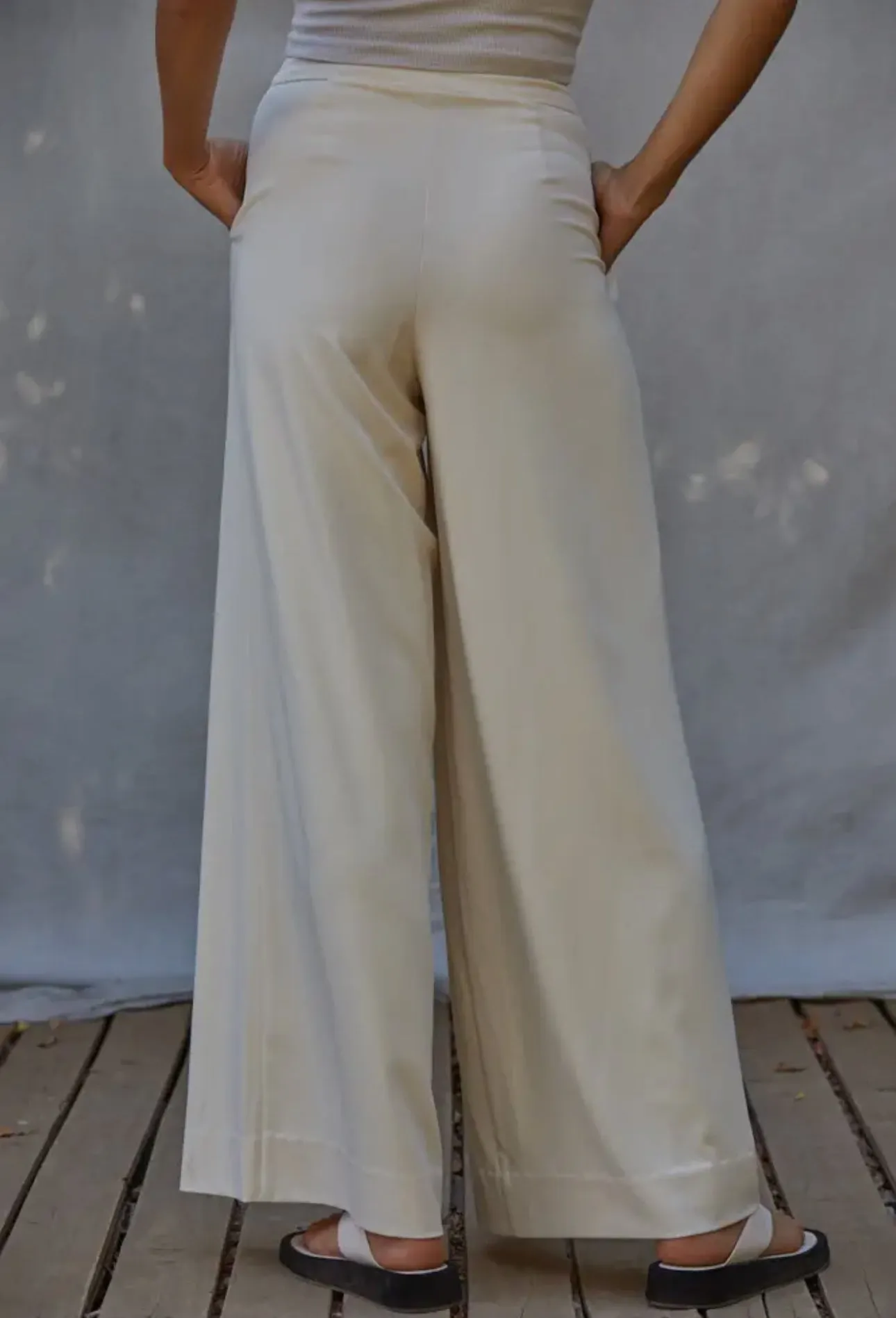 Woven High Waisted Pants Wide Leg Trouser In Creme By Together