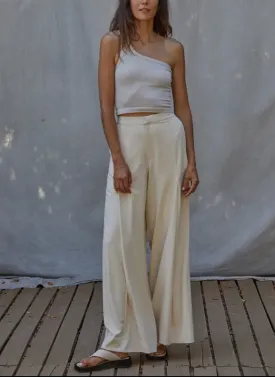 Woven High Waisted Pants Wide Leg Trouser In Creme By Together