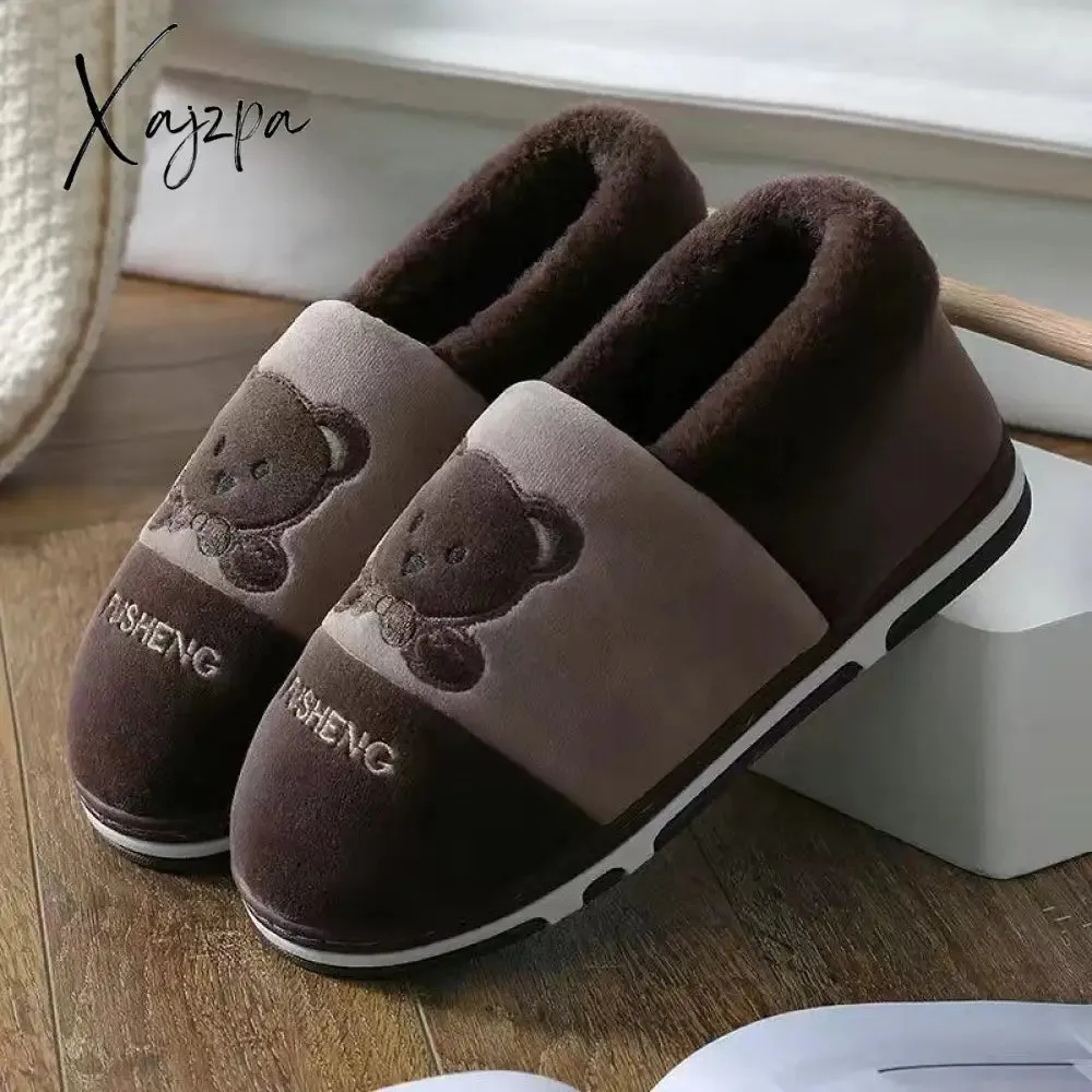 Xajzpa - Coslony Mens House Slippers Winter Shoes Women Home Slippers Indoor Warm Soft Sole Male Felt Slipper Moccasin Room Footwear